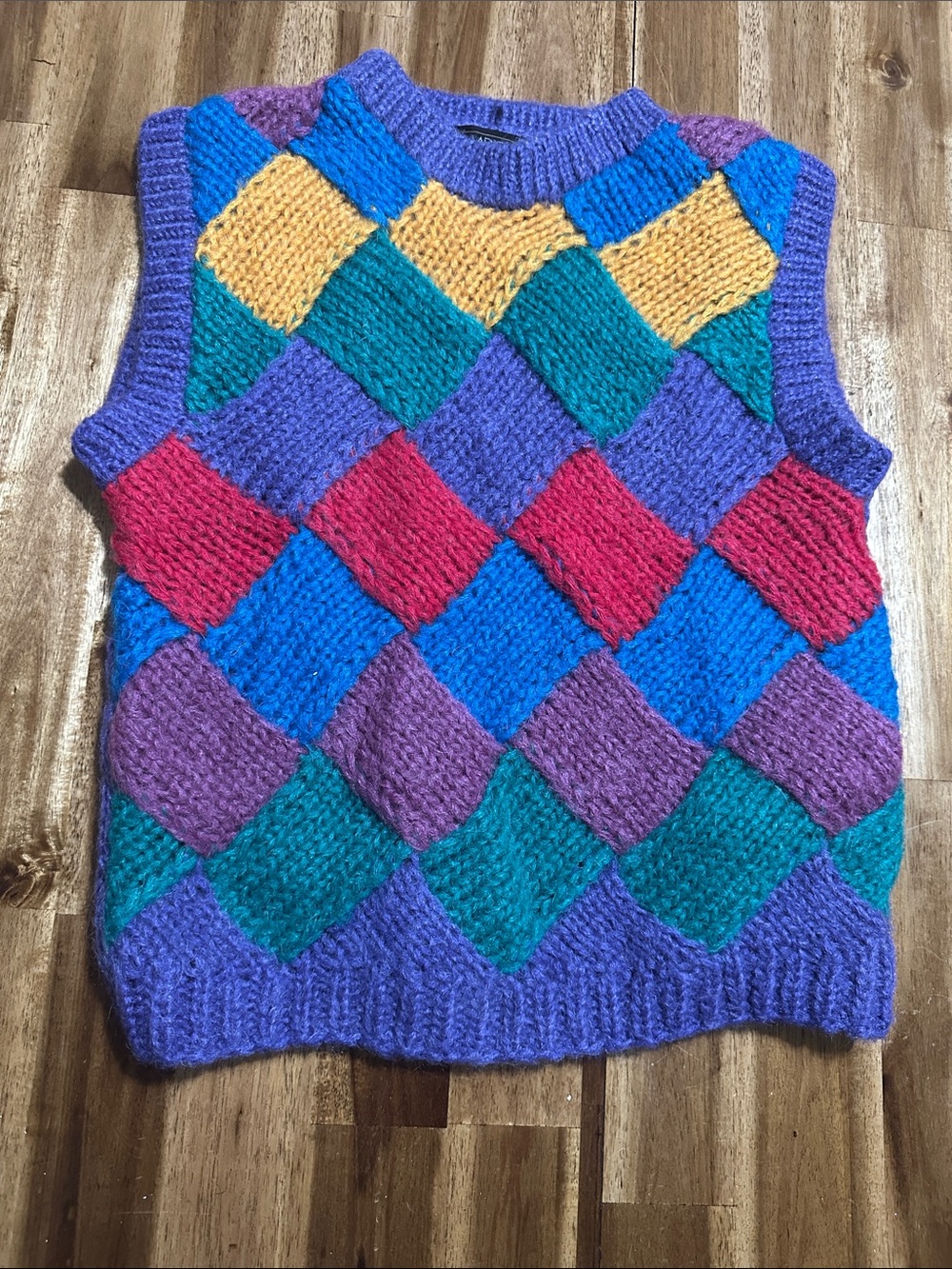 Vintage 1980’s TOMBOY Le Sport Multicolor Diamond Knit Sweater Vest - Purple